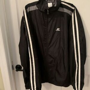 Russell‎  Mens XL Jacket Black /Gray Athletic Windbreaker Mesh Lined Full Zip